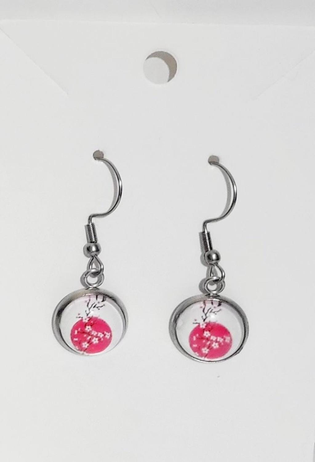 Artisan made cherry blossom dangle drop earrings - Thumbnail 3