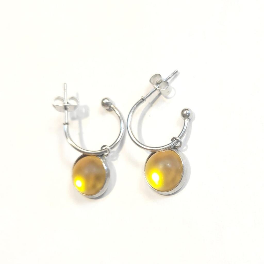 Yellow crystal sea glass rhinestone dangle drop hoop earrings - Thumbnail 3