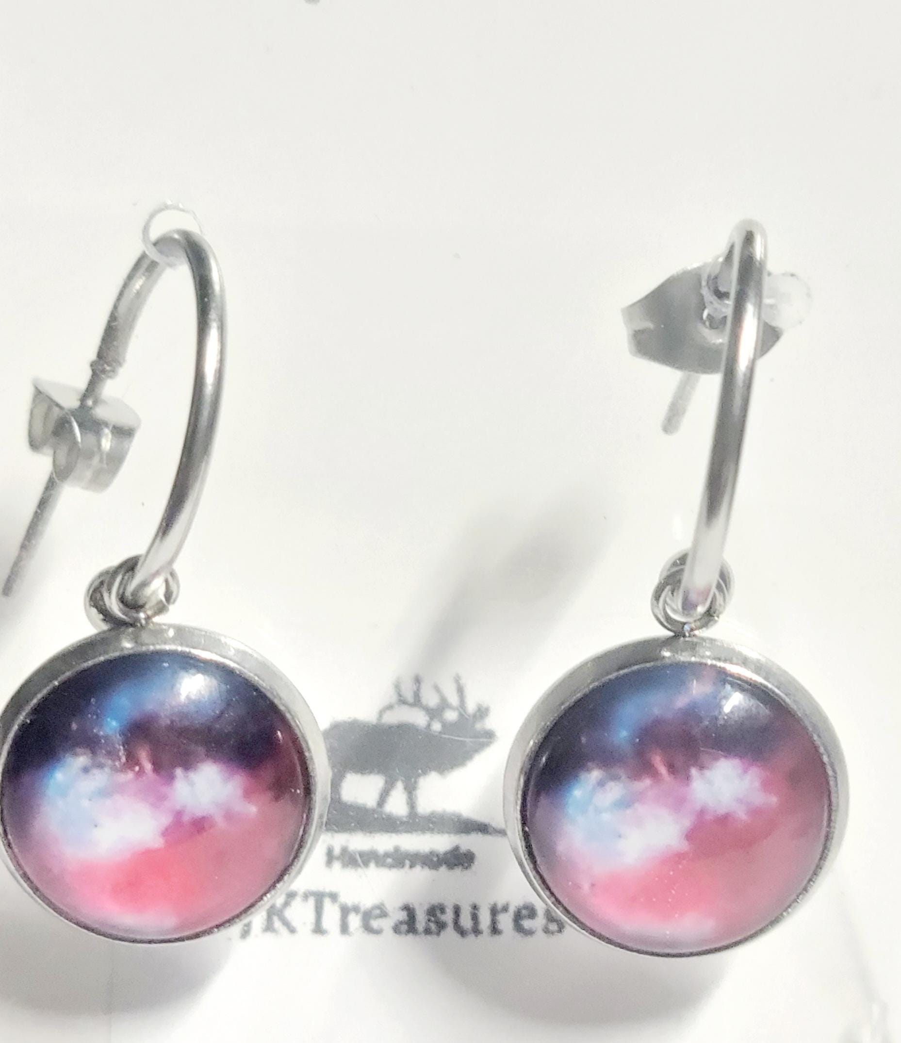 Nebula Galaxy Cosmic Ethereal Pink & Blue Hoop Earrings - Thumbnail 4