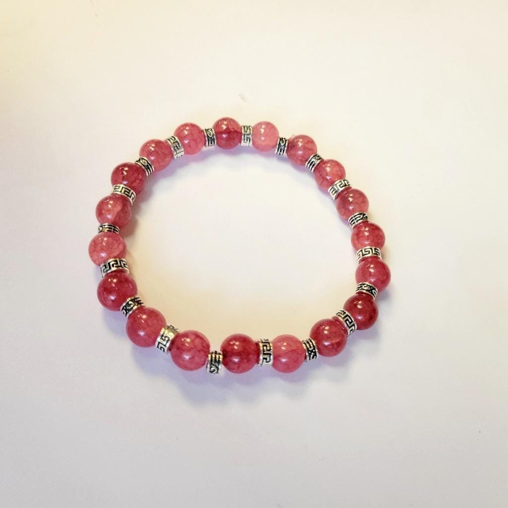 Elegant Pink Snowflake Beaded 7.5" Stretchy Bracelet - Thumbnail 4