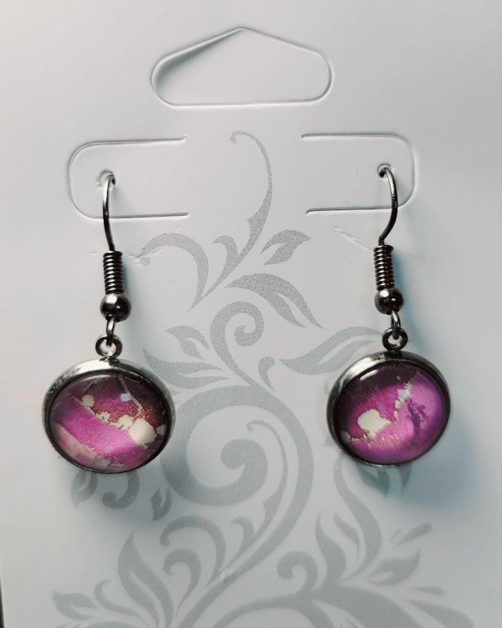 Artisanal marbled dangle drop earrings - Thumbnail 3