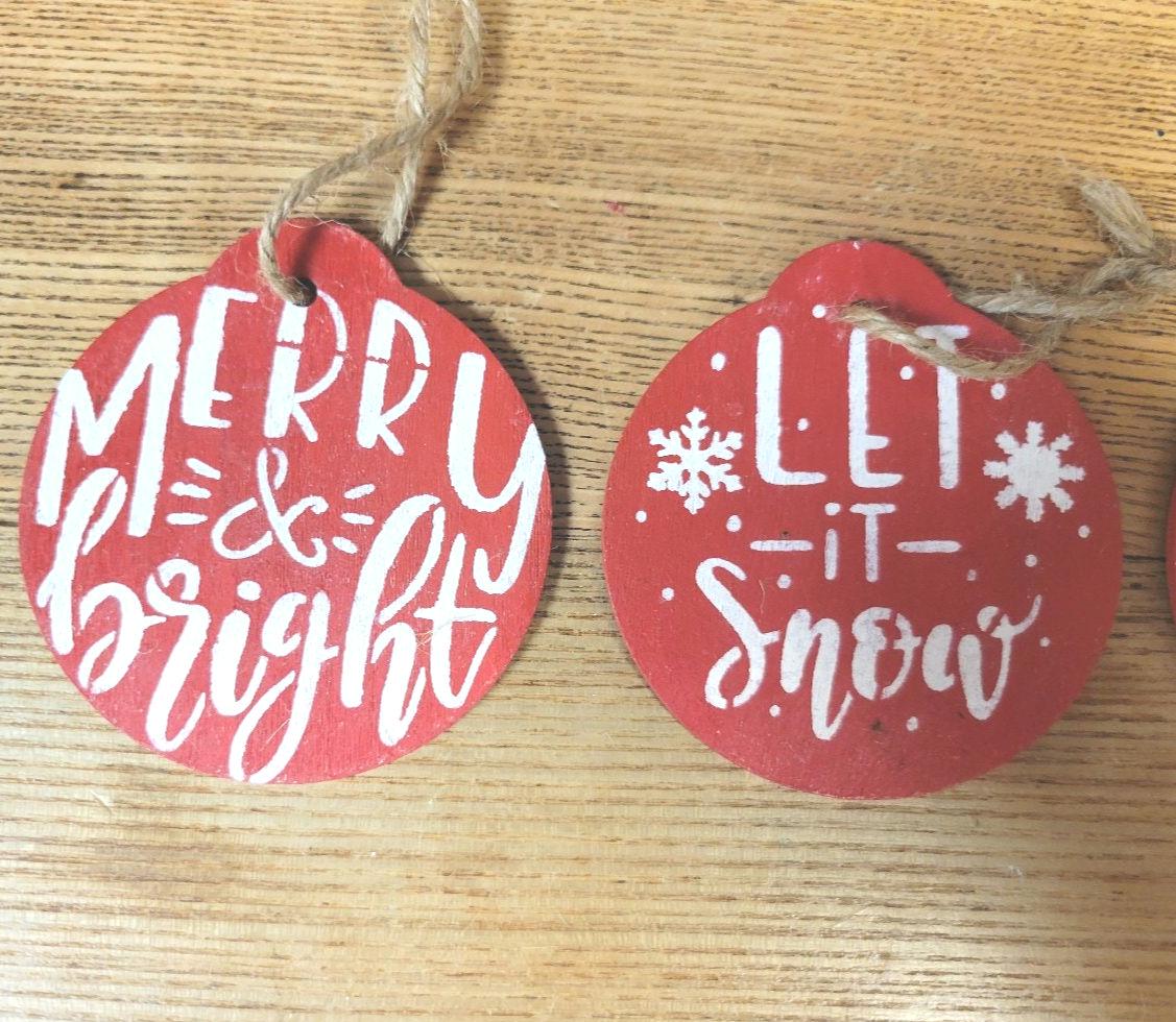 Handpainted Christmas ornaments 3" wood discs - Thumbnail 4