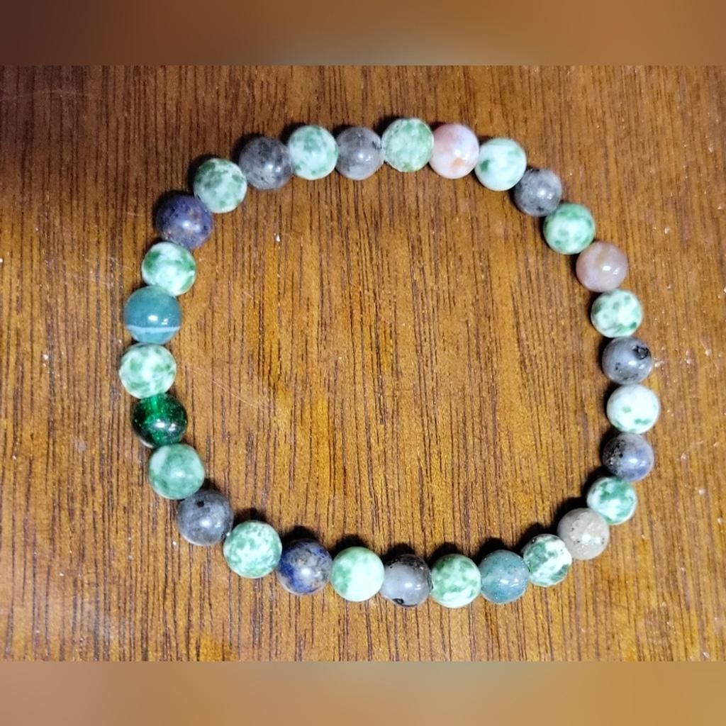 Natural Green Jasper & Agate Crystal stretch bracelet - Thumbnail 2