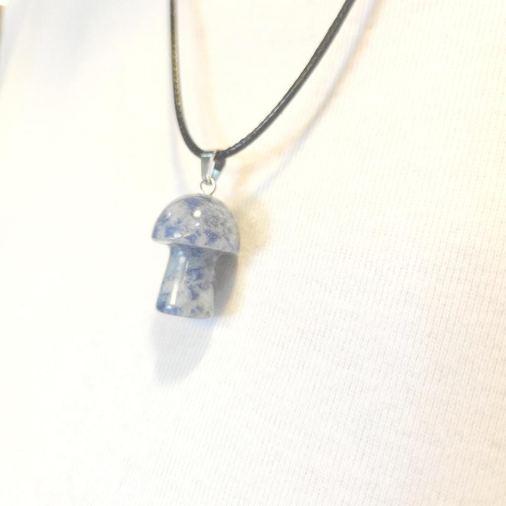 Natural Blue Sodalite Mushroom Pendant Corded Necklace - Thumbnail 3