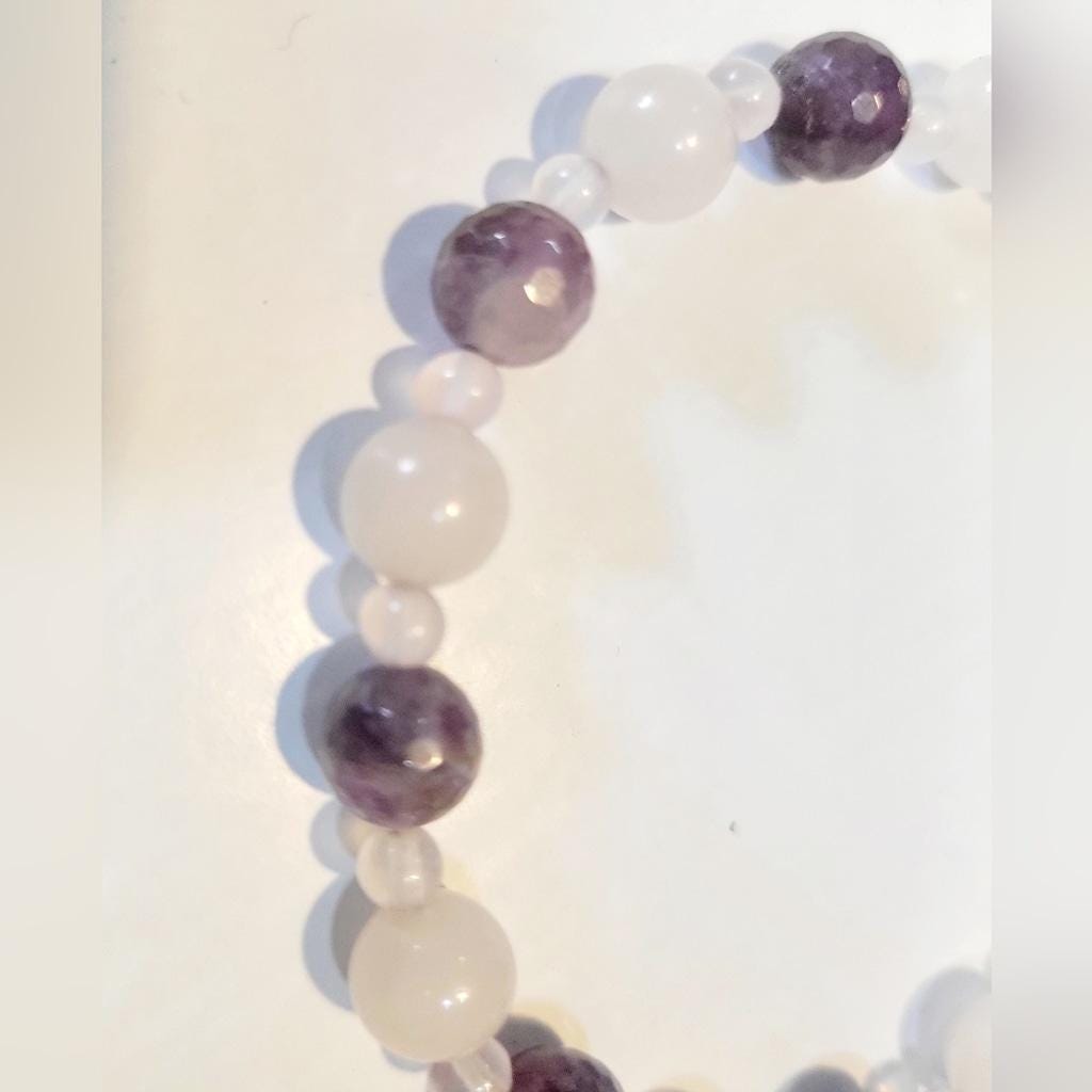 Artisanal Natural Amethyst Clear Quartz Rose Quartz Crystal Beaded Bracelet - Thumbnail 4