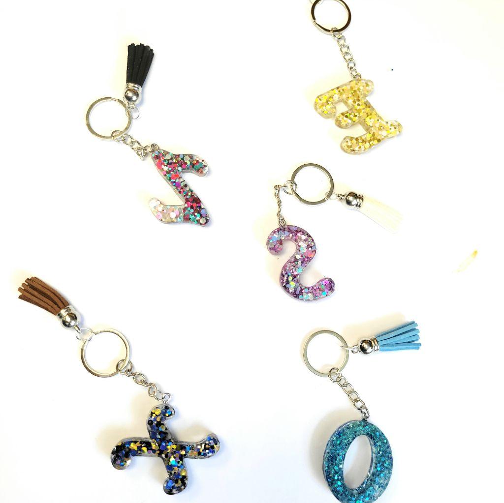 Personalized, 1.5" Resin,Shattered Glass,Glittery, Alphabet Keychains,bag charms - Thumbnail 7