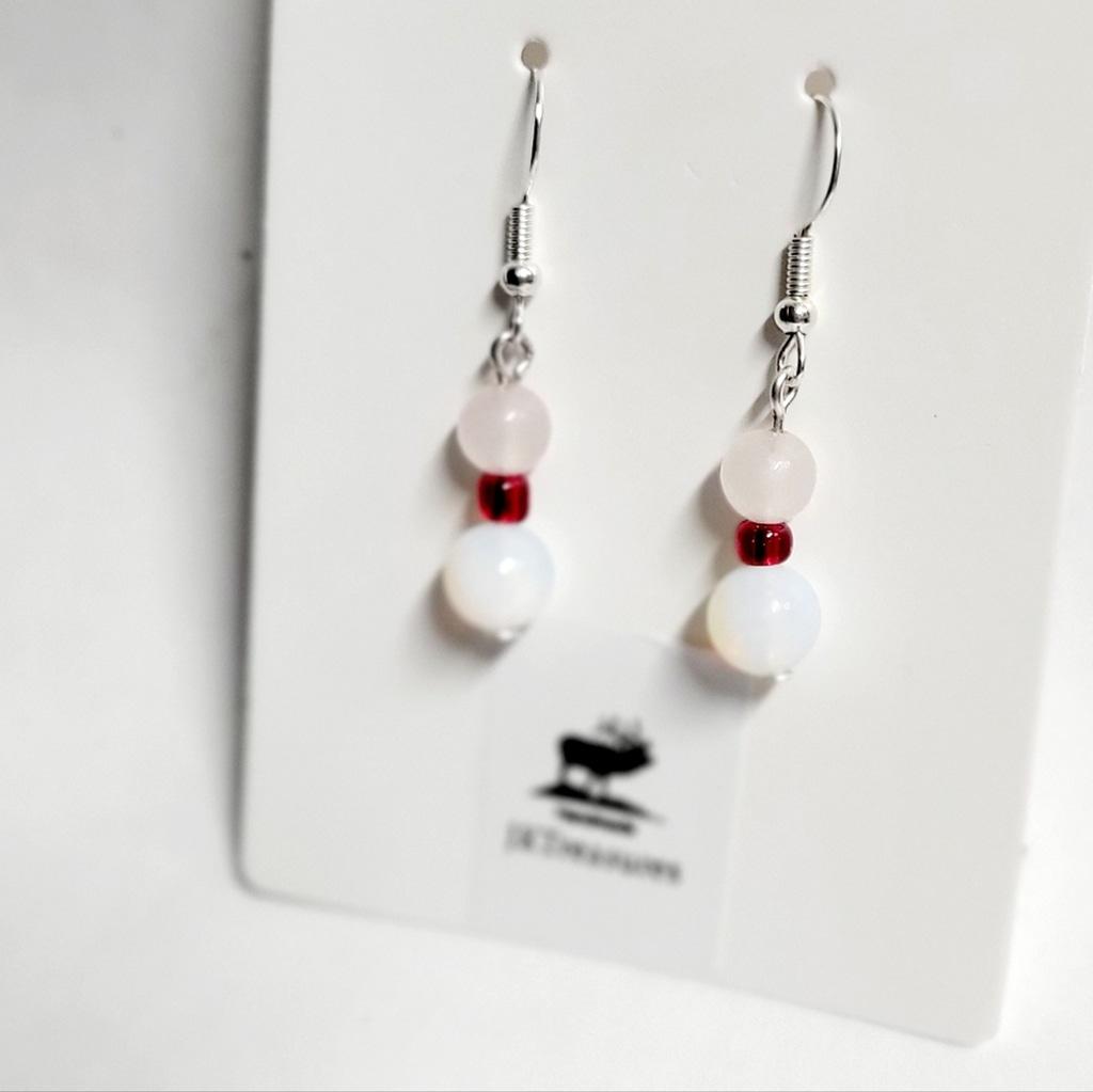 Hand crafted rose quartz & Moonstone dangle earrings - Thumbnail 3