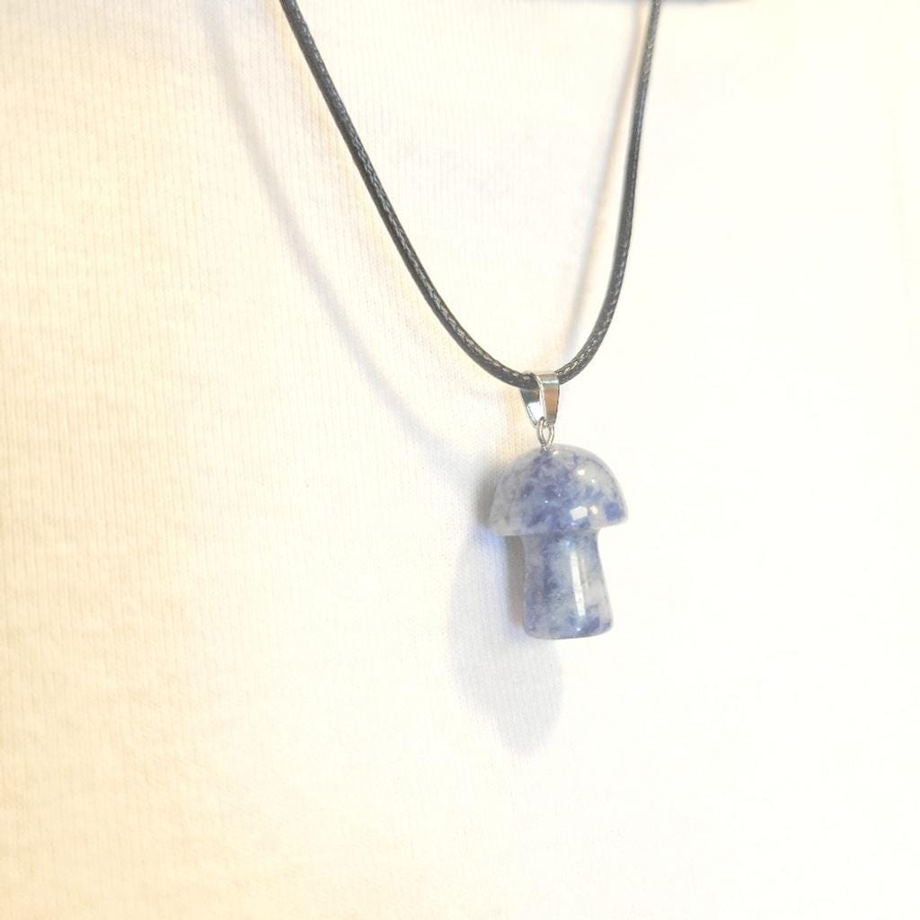 Natural Blue Sodalite Mushroom Pendant Corded Necklace - Thumbnail 2