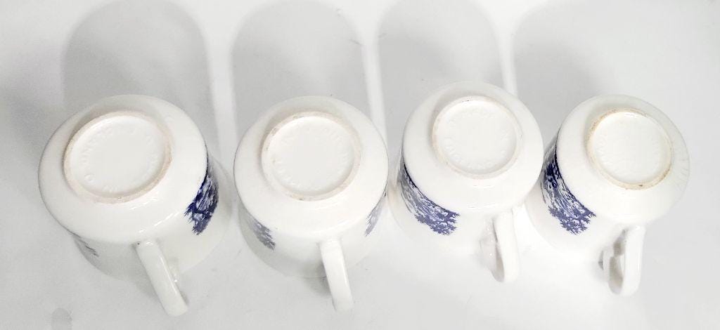Vintage Set of 4 Blue and White Pastoral Chinoisere Tea Cups, Made in England - Thumbnail 6