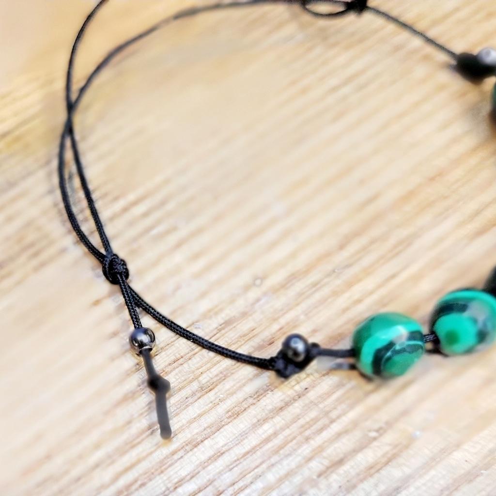 Natural Malachite crystal  adjustable slide knot bracelet - Thumbnail 3