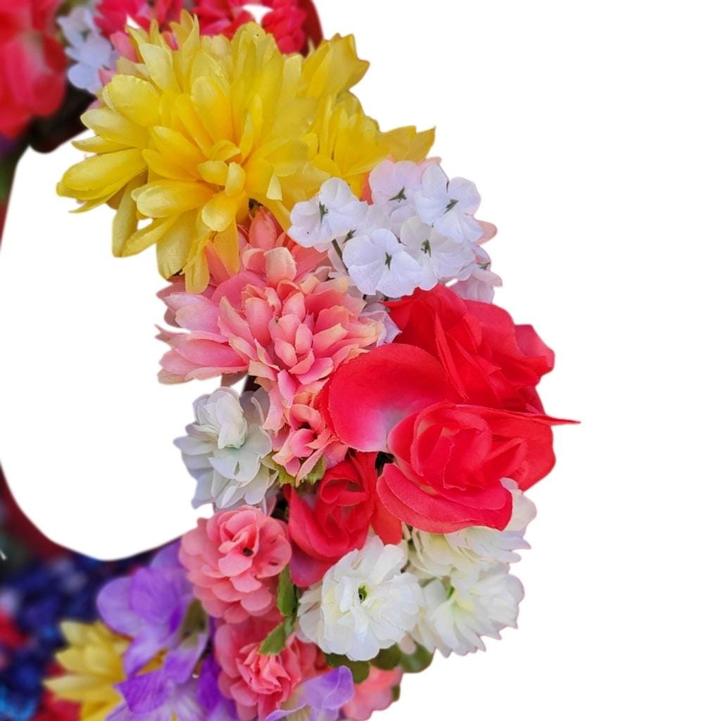 Spring Summer Vibrant Rainbow Floral Wreath - Thumbnail 3