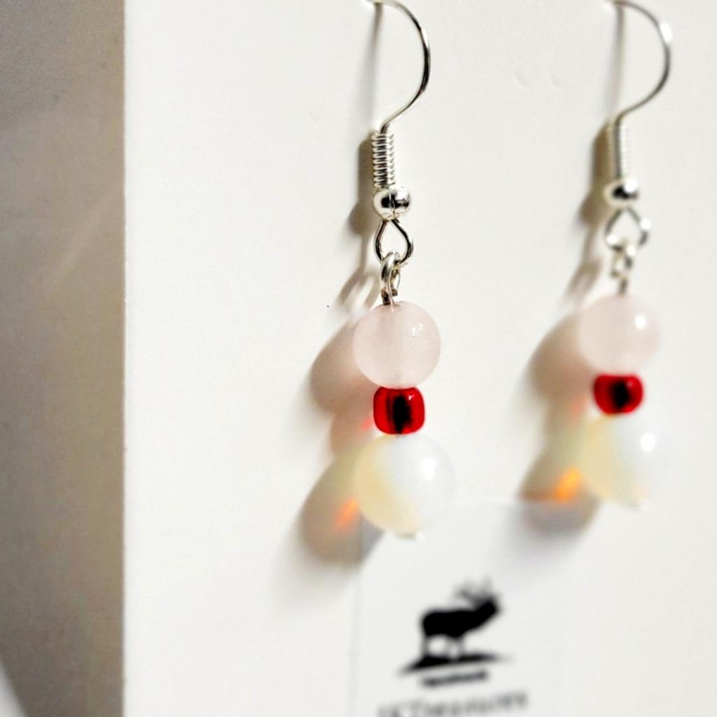 Hand crafted rose quartz & Moonstone dangle earrings - Thumbnail 2