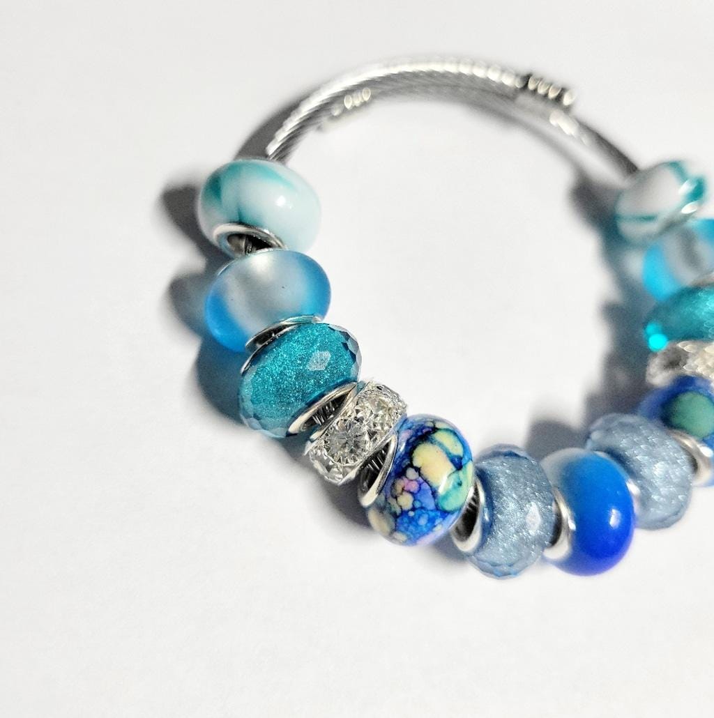 European Style Large Beaded Adjustable Snake Coil Bracelet 7" - Thumbnail 2