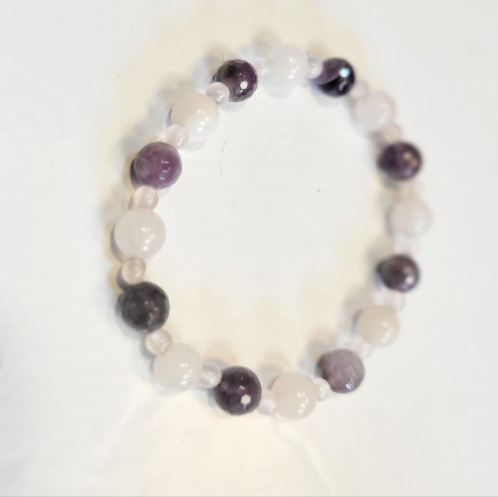 Artisanal Natural Amethyst Clear Quartz Rose Quartz Crystal Beaded Bracelet - Thumbnail 2