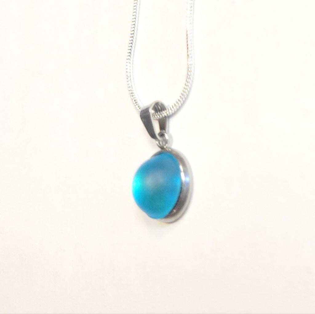 Sea Blue crystal Sea Glass rhinestone 925 stamped sterling silver necklace - Thumbnail 3