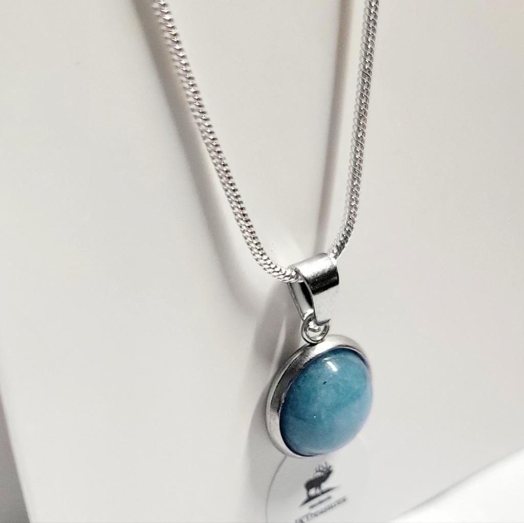 Natural Amazonite Crystal Pendant 925 Sterling Silver Necklace - Thumbnail 2