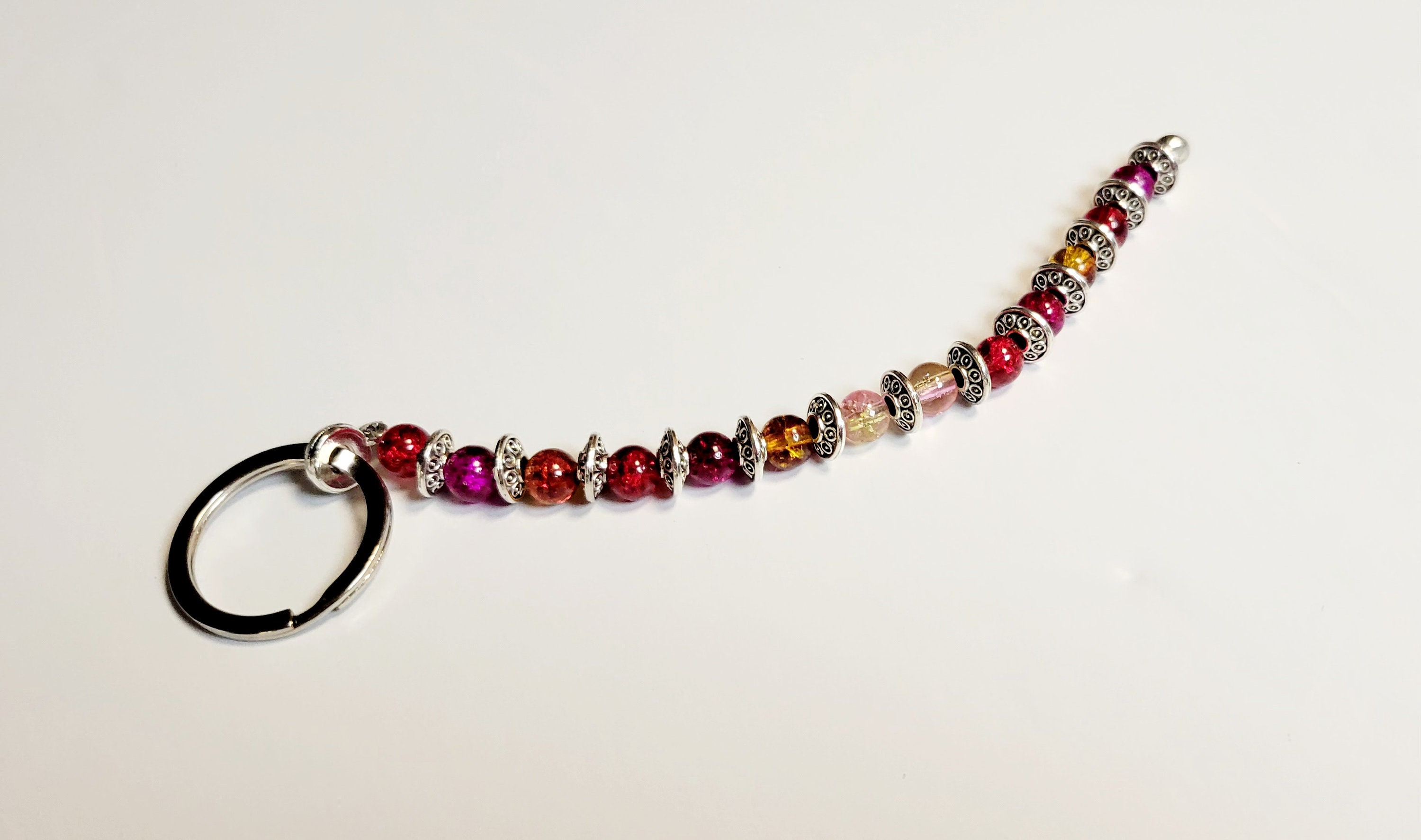 Red purple orange beaded keychain - Thumbnail 3