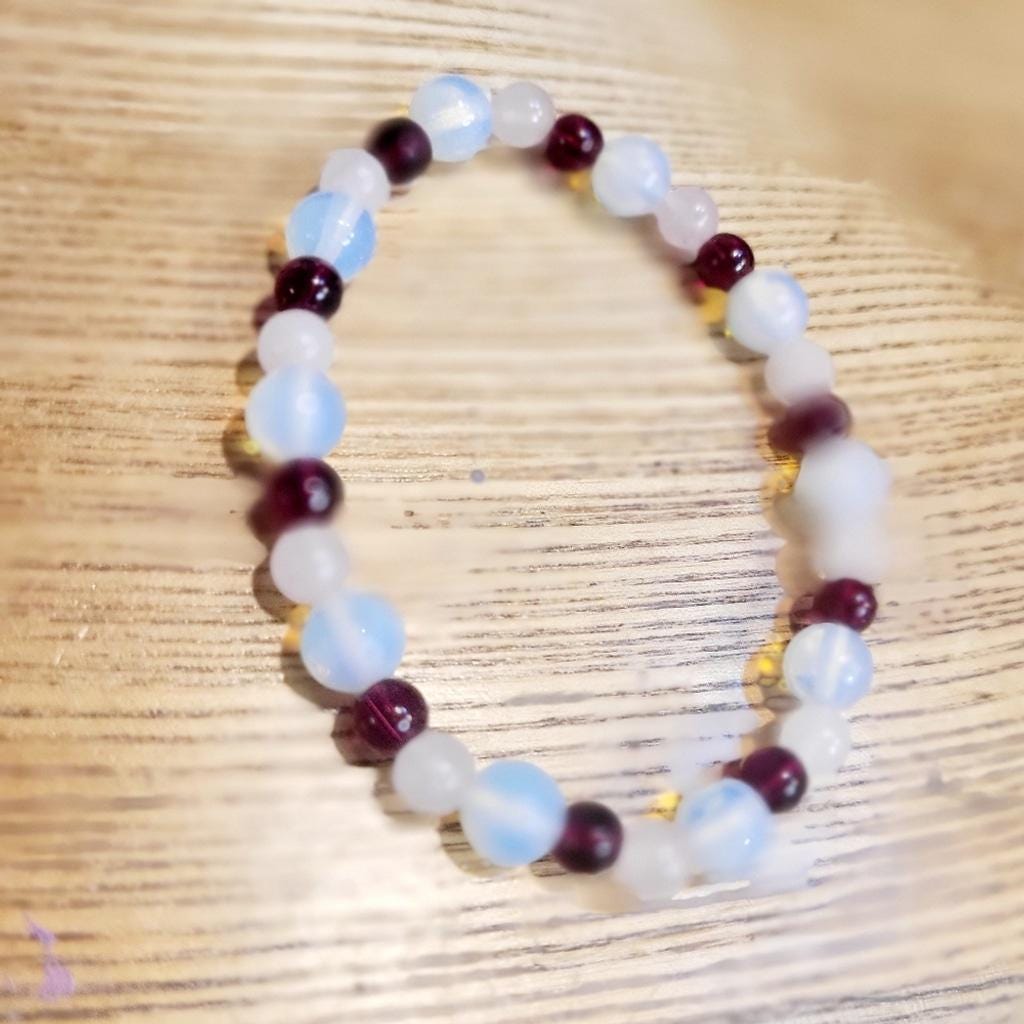 Natural Garnet Rose Quartz Opalite Crystal stretch bracelet - Thumbnail 2