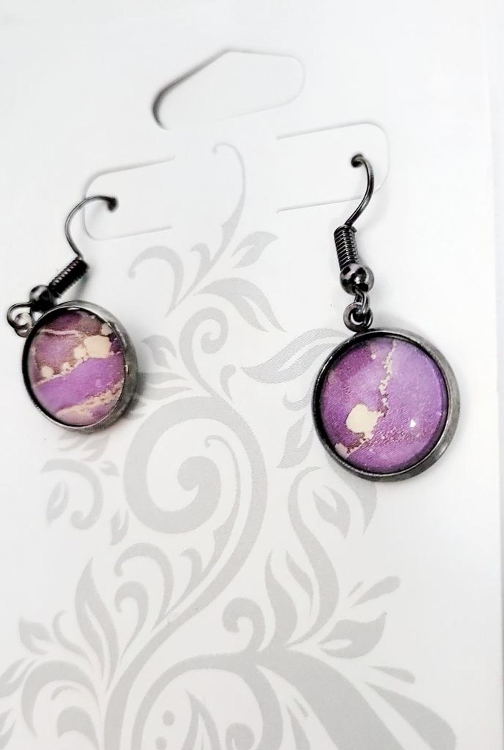 Artisanal marbled dangle drop earrings - Thumbnail 4