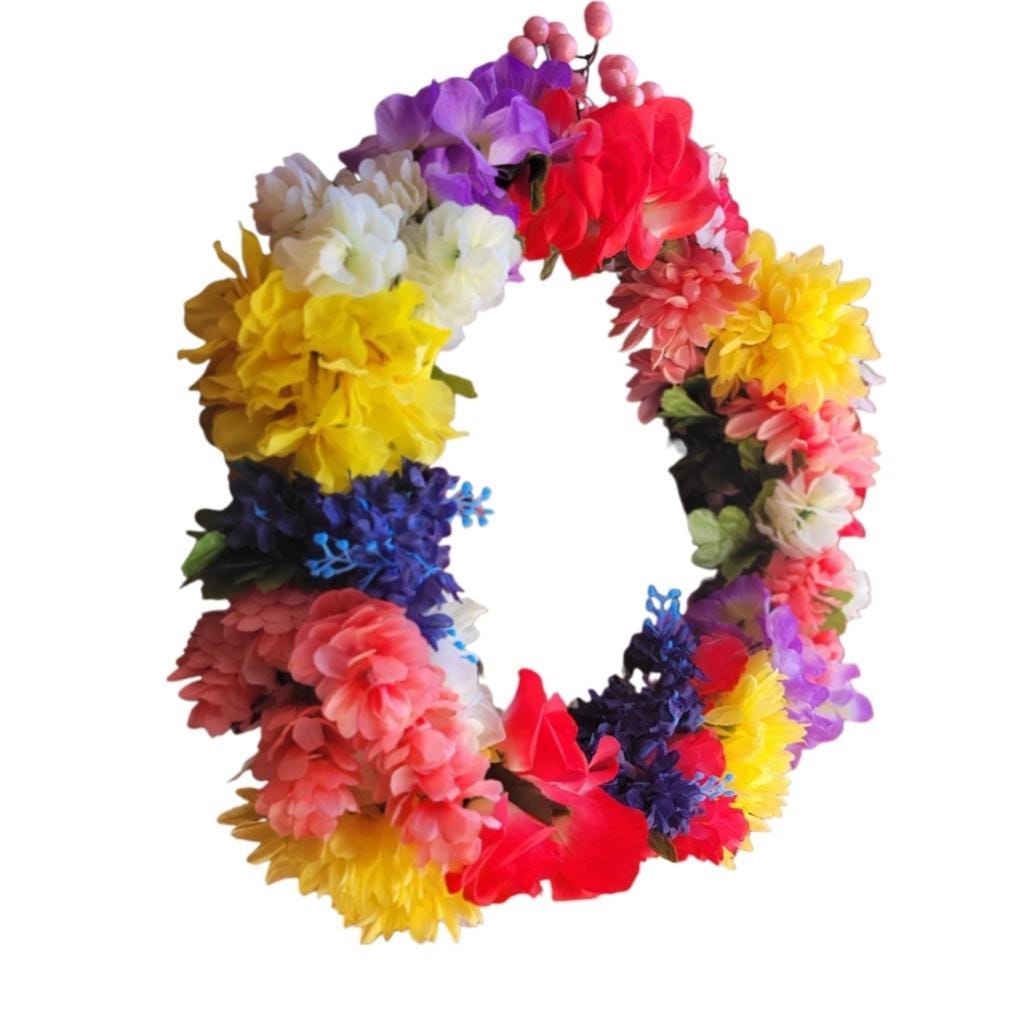 Spring Summer Vibrant Rainbow Floral Wreath - Thumbnail 2