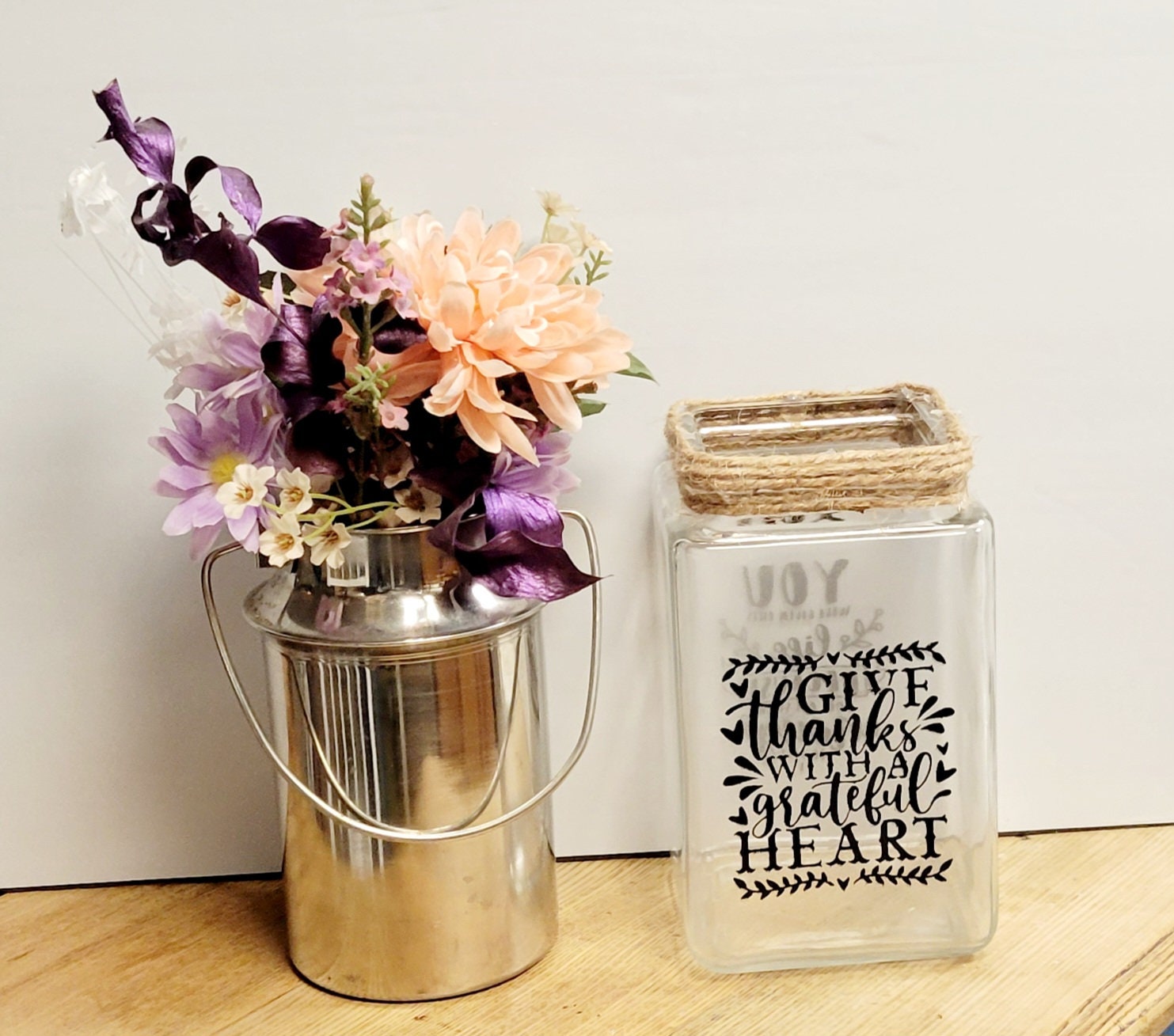 Handpainted farmhouse rustic style square jar - Thumbnail 3