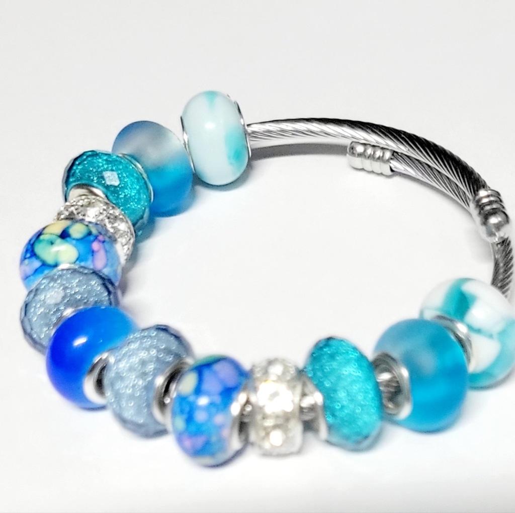 European Style Large Beaded Adjustable Snake Coil Bracelet 7" - Thumbnail 3