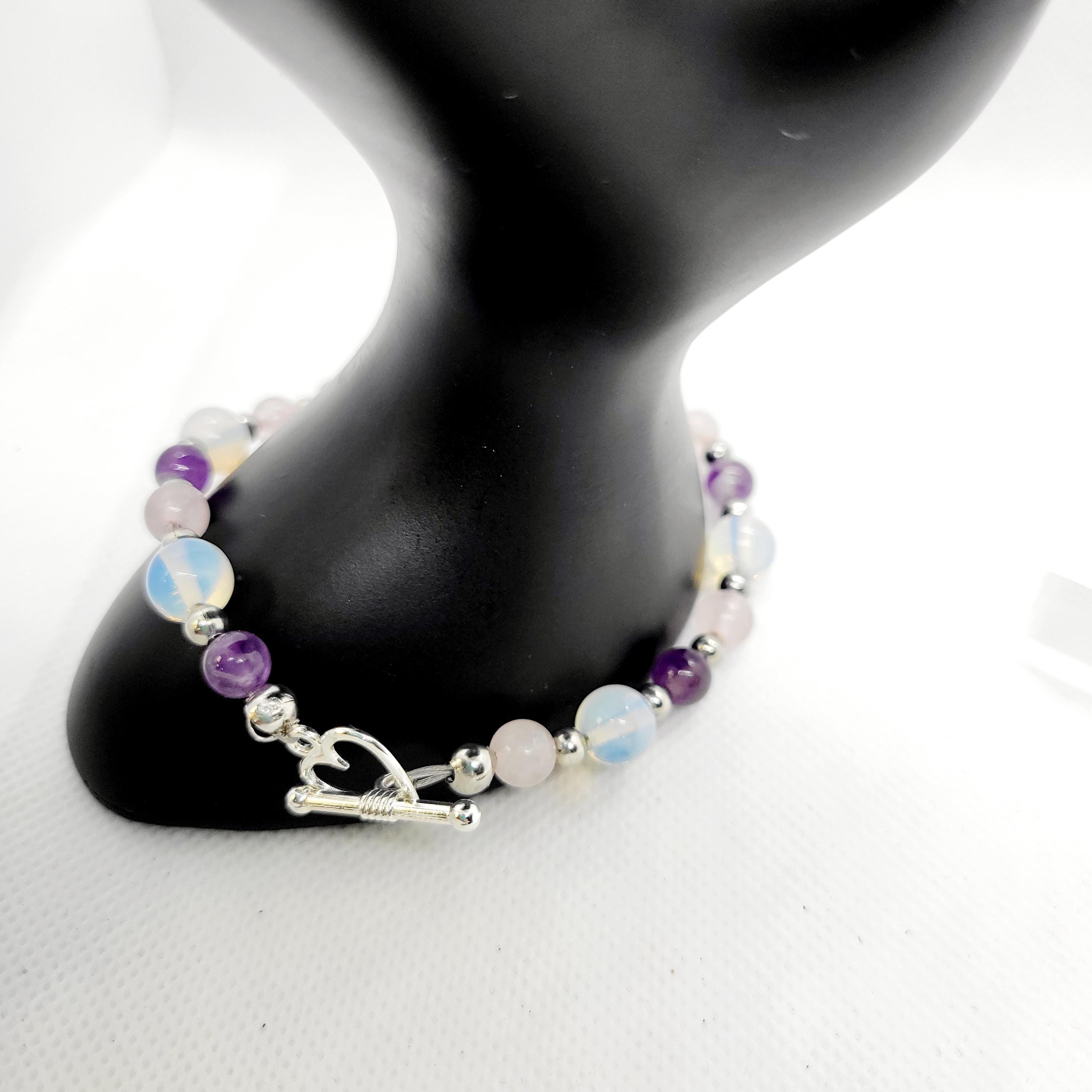 Natural Crystal rose quartz amethyst opalite bracelet & earrings set - Thumbnail 3