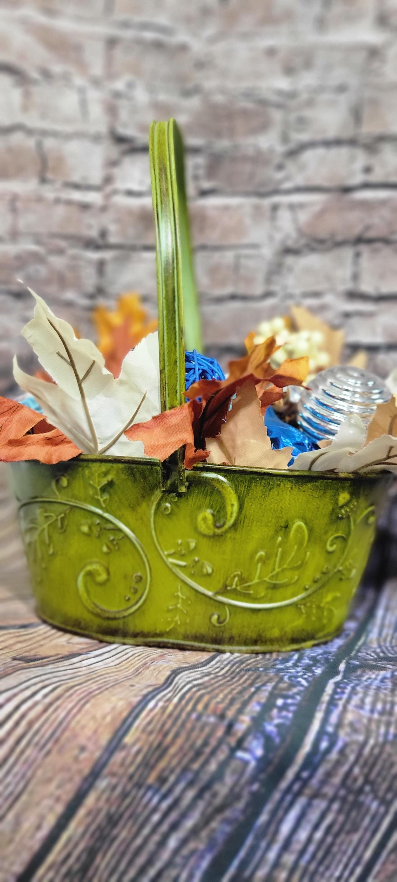 Fall Autumn table decor decorative basket  centerpiece hand crafted - Thumbnail 2