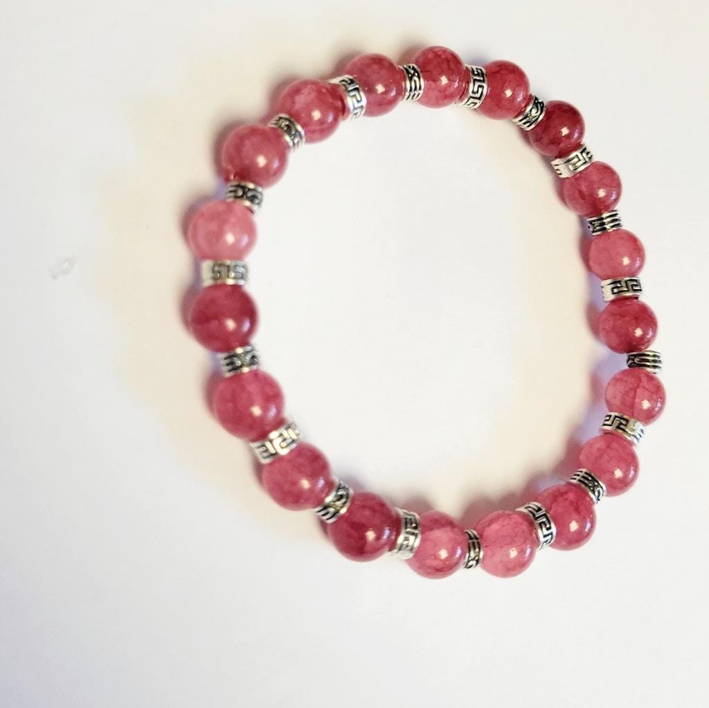 Elegant Pink Snowflake Beaded 7.5" Stretchy Bracelet - Thumbnail 3