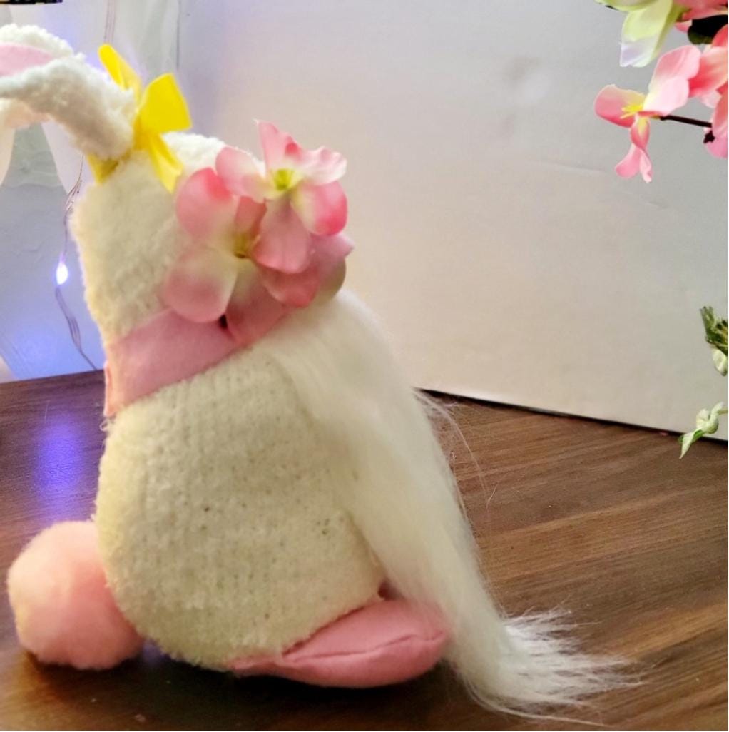 Pink Plumeria Flower Easter Bunnyy Spring Time Gnome - Thumbnail 7