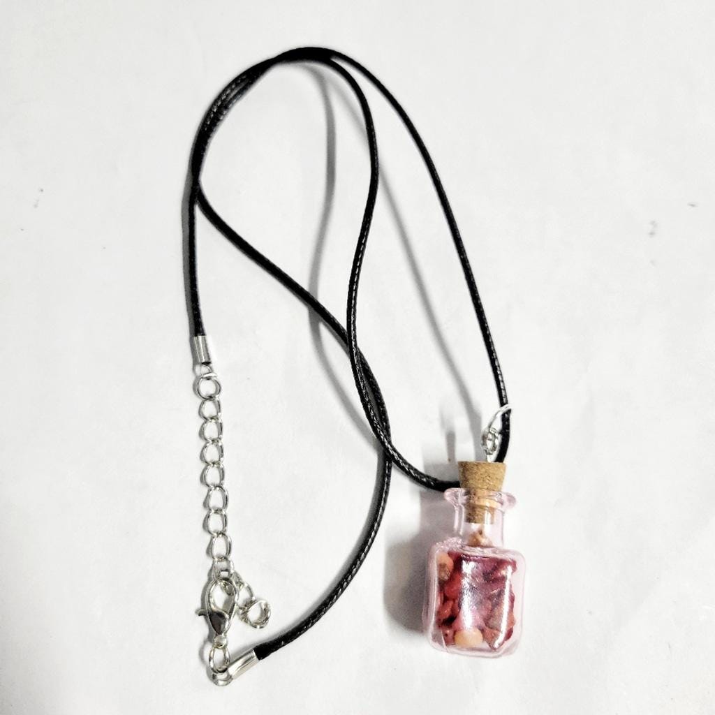 Hand crafted natural red coral crystal mini wish bottle pendant necklace - Thumbnail 4