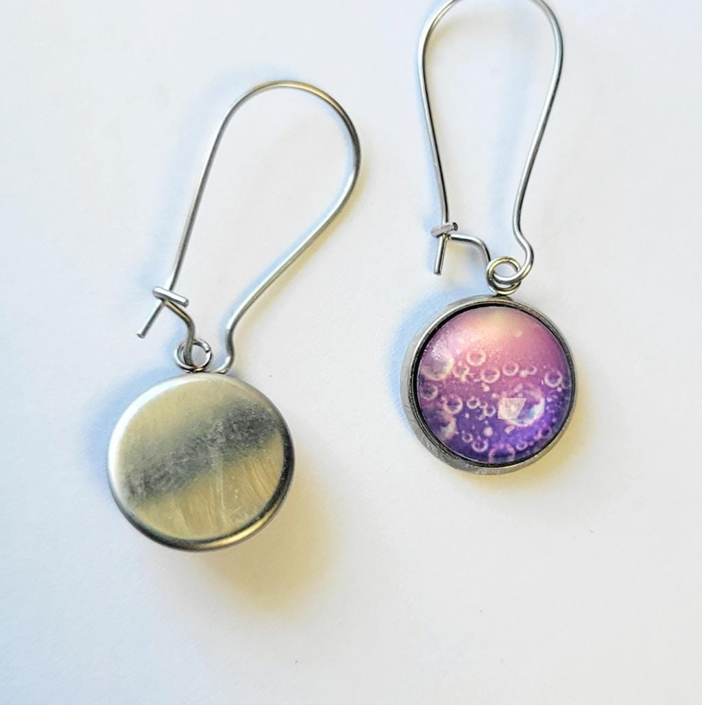 Elegant Purple and Silver Bubble Round Latch Back Drop Earrings - Thumbnail 4