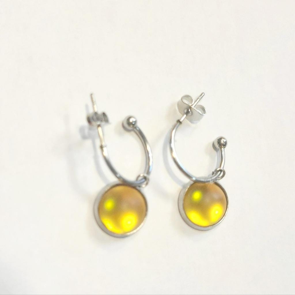 Yellow crystal sea glass rhinestone dangle drop hoop earrings - Thumbnail 2