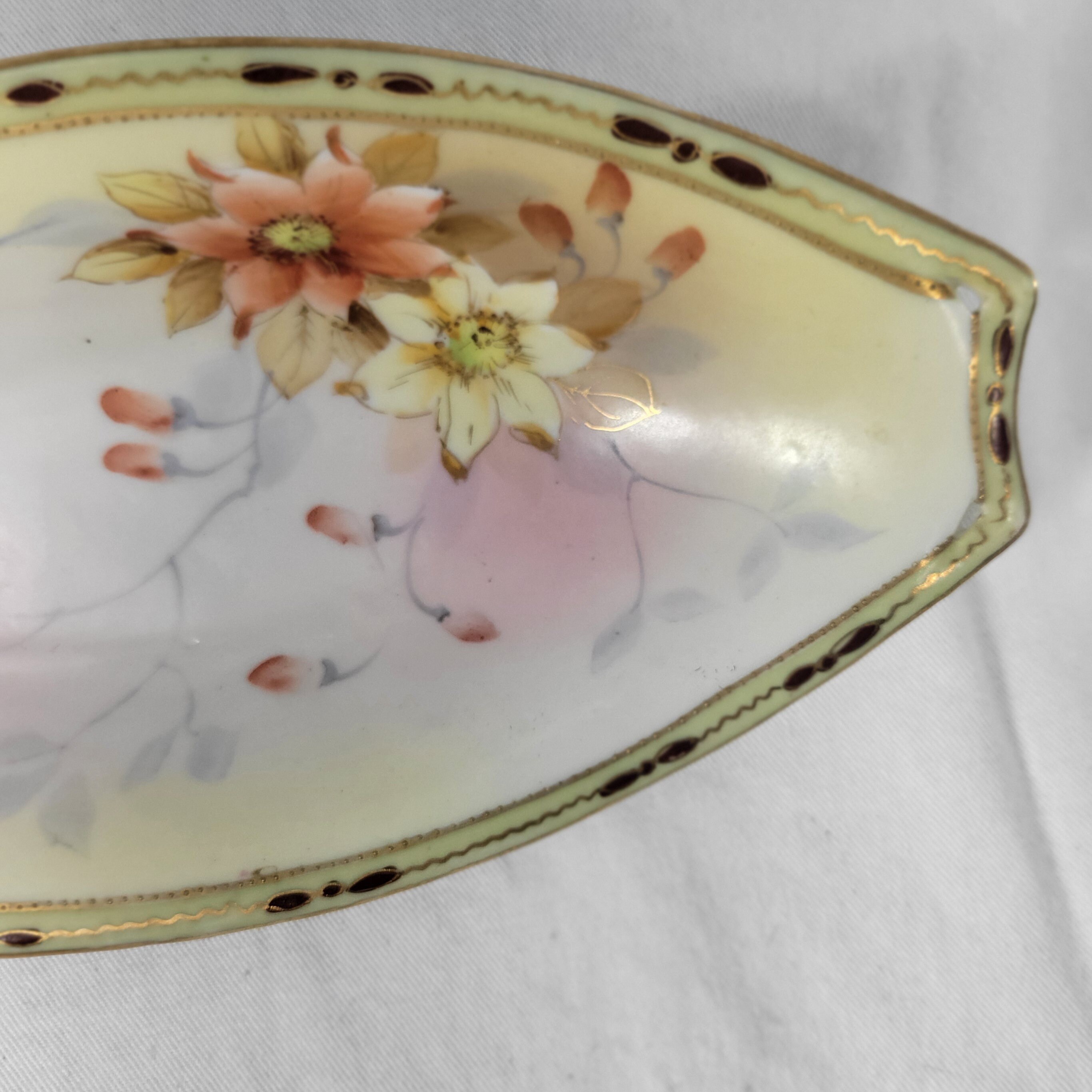 Antique Nippon handpainted floral porcelain relish dish - Thumbnail 2