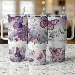 Boho Flowers 40 oz Tumbler Wrap, Butterfly 40 oz Tumbler PNG, Floral 40oz Sublimation Tumbler Design, 40oz Tumbler Template, Vintage Floral