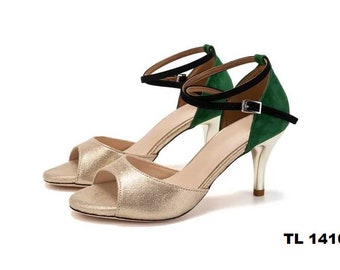 GOLD & GREEN festive dance shoes for Argentine Tango and other Latin dances