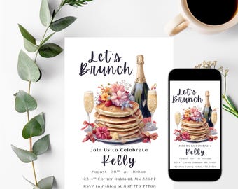 Birthday Brunch Invitation Editable Champagne Brunch Birthday Brunch Digital Invite Birthday Brunch Template Instant Download Canva Invite