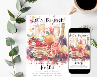 Birthday Brunch Invitation Editable Champagne Brunch Birthday Brunch Digital Invite Birthday Brunch Template Instant Download Canva Invite