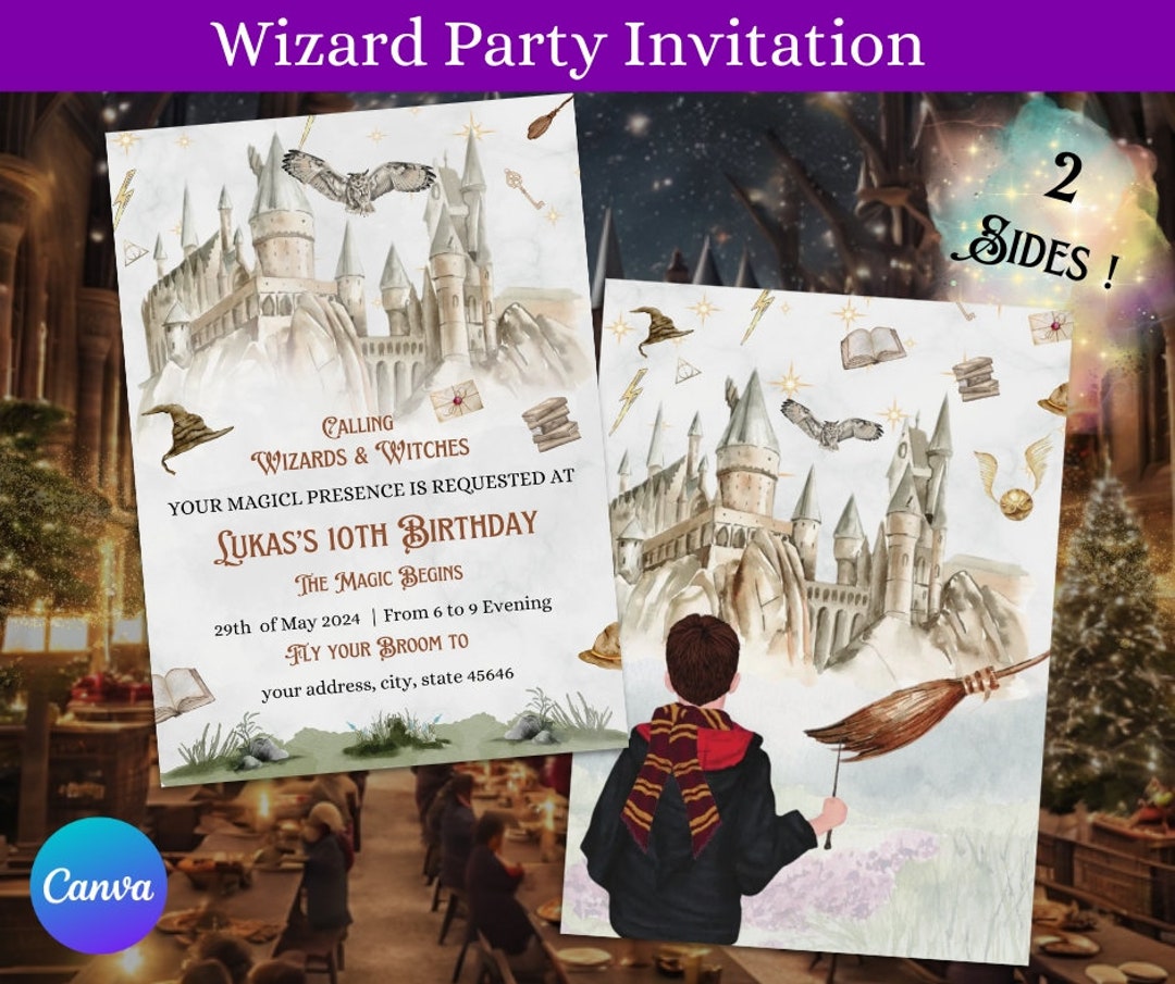 Practical Magic Invitations Personalized, Editable & Printable Wizardary Party Invitation 2 Sided ...