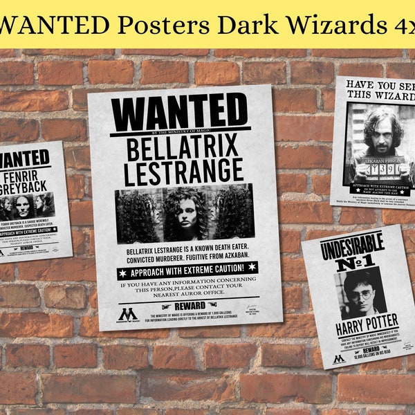 Printable "WANTED" Dark Wizards Posters | BUNDLE of 4 Posters | Best For Party/Home Decoration