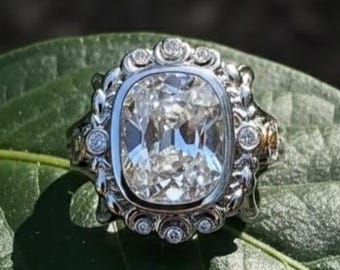 Vintage Cushion Cut Moissanite Ring – Antique Inspired Halo Engagement Ring, Art Deco Silver Statement Ring, Unique Anniversary Gift for Her