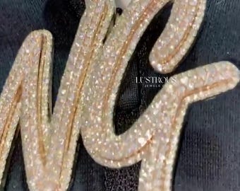 Custom Moissanite Initial Pendant – Iced Out Letter Necklace – Personalized Bling Pendant in Vermeil or Silver – Hip Hop Custom Jewelry