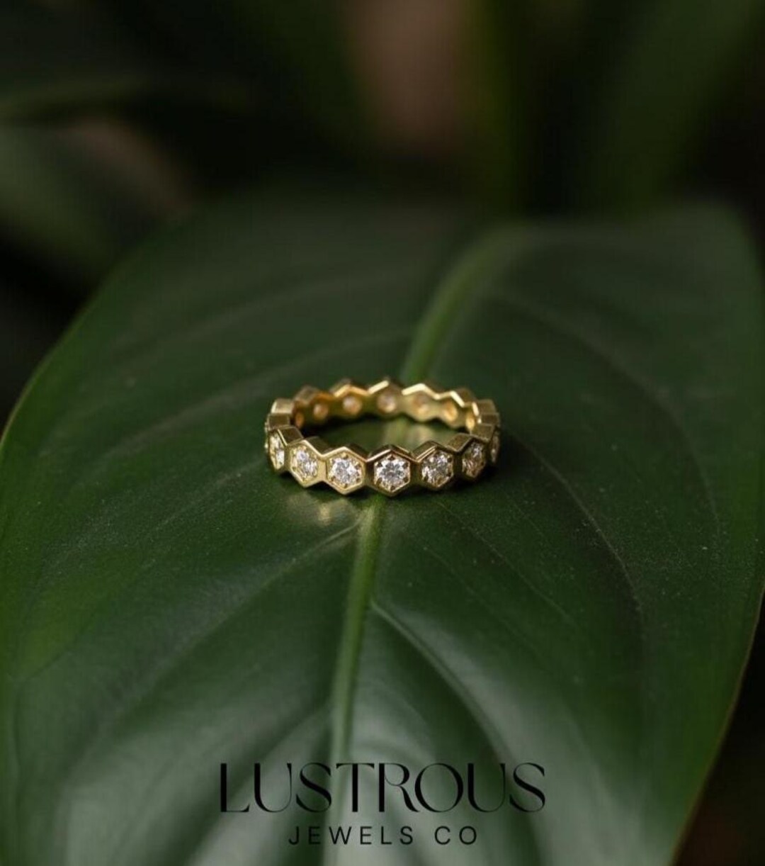Round Moissanite Wedding Band | Yellow Gold Full Eternity Engagement ...
