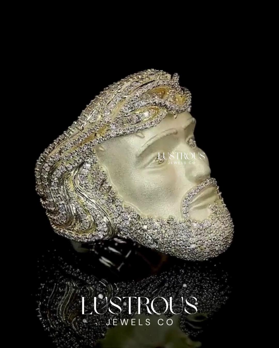 Iced Out Jesus Face Ring – Gold & Moissanite Jesus Head Statement Ring – Hip Hop Bling Jewelry – Custom Religious Ring, Men's Luxury Fashion
