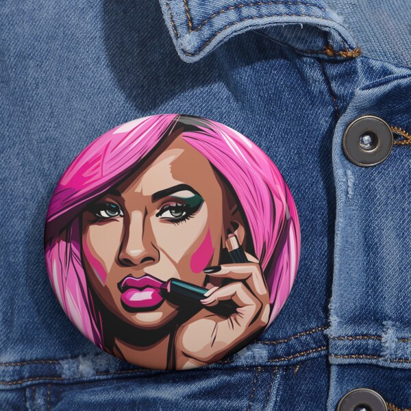 Pink Glamour Lady Pin Button