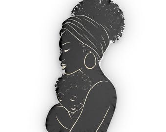 Black Motherhood Is Luxury Pillow Custom Shaped Pillow | Mother & Child Silhouette Cushion | Black Mom Decor