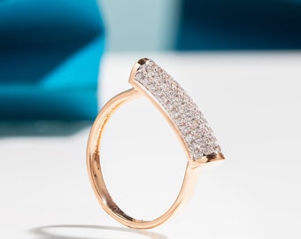 14k & 18k Rose Gold Contemporary Pave Set Bar Diamond Ring