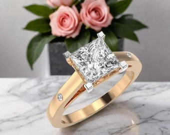 14K & 18K Solid Gold Diamond,  Rose Gold , White Gold 1.5 Carat Stunning Princess Ring