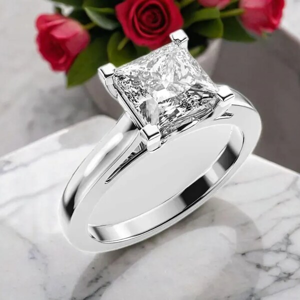 1 Carat Princess Diamond Solitaire Ring in14k & 18k rose gold, yellow gold, white gold