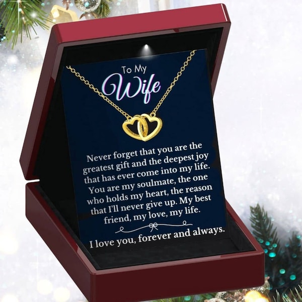 TO MY WIFE 'Greatest Gift' - Interlocking Silver Or Gold Vermeil Hearts Necklace Wf11